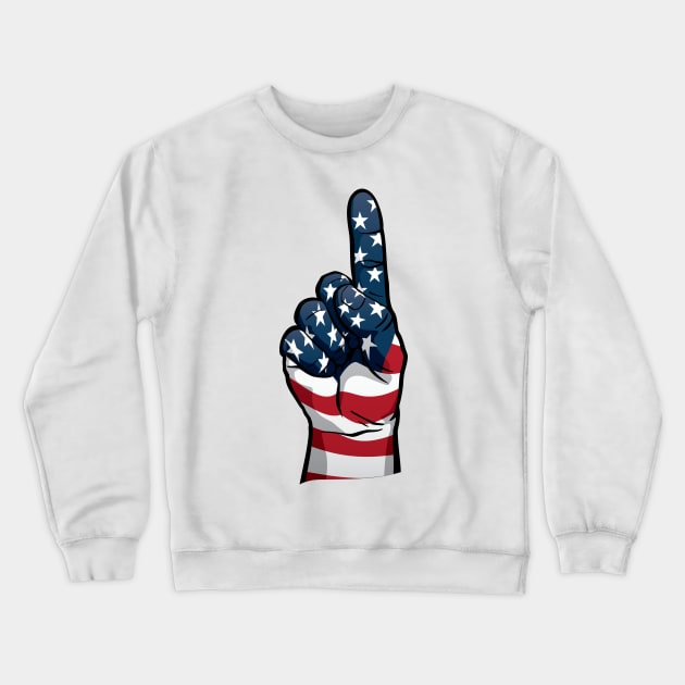USA One Patriotic Hand in Red, White and Blue Stars and Stripes Crewneck Sweatshirt by hobrath